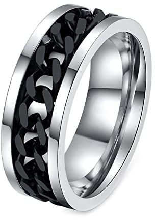 AMDXD Trauringe Herren 8MM, Paarringe Edelstahl Anxiety Ring Anti-Angst Spinner Ringe für Männer, Silber Schwarz, Gr.75 (23.9)