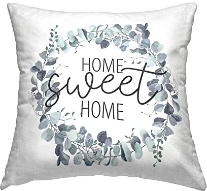 Stupell Industries Sweet Home Greeting Blue Eucalyptus Botanicals Design by Kim Allen Throw Pillow