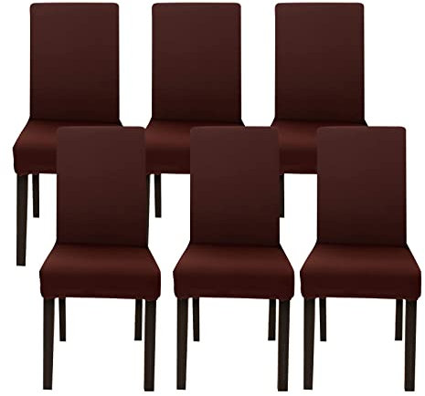 Jaotto Stuhlhussen 6er Set Stretch, Stuhlhussen für Esszimmerstühle Schwingstuhl, Stretch Stuhlschoner Abnehmbarer Waschbarer, Stuhlbezug Universal für Stuhl Esszimmer Büro Bankett Hotel(Kaffee)