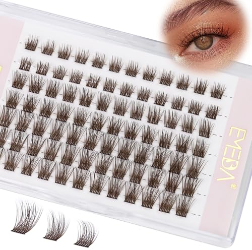 EMEDA cils individuels en grappe brun foncé D curl Mix 8mm 10mm 12mm Cluster Lashes extensions de cils DIY bande transparente cils naturels bruns en grappe cils colorés (brun foncé)