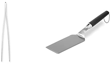 Weber 6208 Spitzzange, 30cm, Grillgutwender für kleines Grillgut, aus Edelstahl & 6206 Grillwender 39 cm, für Fisch, Gemüse oder Pancakes, Edelstahl mit Silikongriff