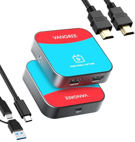 VANGREE Tarjeta de captura para Nintendo Switch, tarjeta de captura de audio y video 4K, USB C 3.0 1080P 60FPS grabadora HDMI para juegos/transmisión en vivo/videoconferencia, funciona para Nintendo