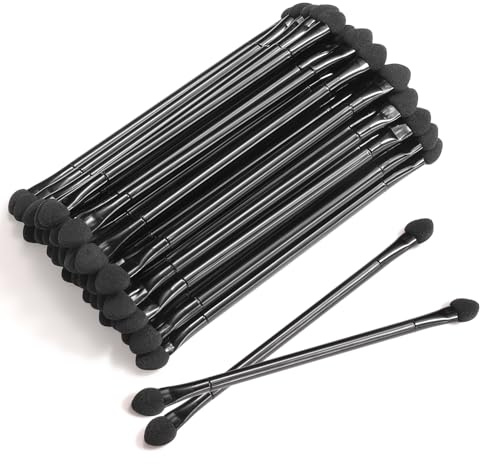 JOCEMY 30 PCS Professional Disposable Dual Side Sponge Eyeshadow Brush, Double Head Eye shadow Brushes Makeup Applicator Cosmetic Tools(Length: 12 cm, Round Handle, Black)