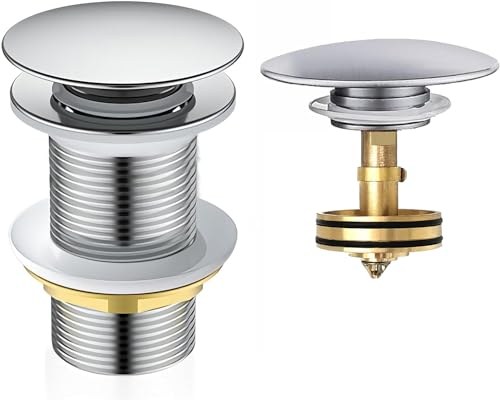 Chrom Pop-Up Ablaufventil, Universal Ablaufventil Waschbecken mit Siebkörbchen, Messing Anti Clogging Sieb Waschbe Pop-Up Click Clack Ventil - G 1¼ für Waschbecken Waschtisch (Ohne Überlauf)