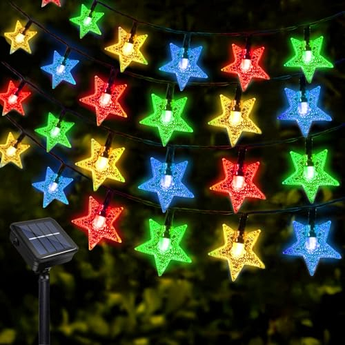 Solar LED Lichterkette Garten, Wasserdichte Stern Lichterkette 12 Meter 8 Modi 100 LEDs Lichterkette Außen Solar Sterne für Außen Hochzeits Terrassen Party Weihnachten Dekoration