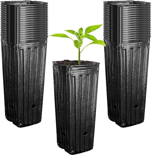 50 macetas altas para árbol – Plantas de plástico para vivero profundo – 30 cm de alto, macetas para plantas de jardín de interior y exterior