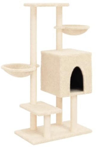 vidaXL Kratzbaum, Katzenbaum mit Sisal Kratzsäulen, Katzenkratzbaum mit weicher Plüsch, Katzenspielturm Katzenturm Katzenmöbel, Creme