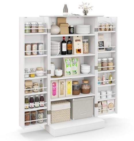 GOPLUS Küchenschrank, Vorratsschrank mit Türen, Buffetschrank mit verstellbaren Regalen & Griffe, Aufbewahrungsschrank Mehrzweckschrank für Küche, Esszimmer & Wohnzimmer, 60 x 40 x 120 cm, Weiß