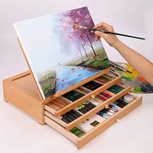 CAFIEDR Holz-Staffelei, dreilagig, Schubladentyp, Desktop-Aufbewahrung, Clip, abnehmbar, handbemaltes Zeichenbrett, Regal, Kindergeschenke, Markierung, Stiftzeichnung, handbemalte Aufbewahrung (DREI)