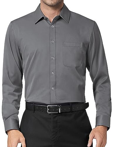 DEMEANOR Mens Dress Shirts Long Sleeve Mens Dress Shirts Slim fit Mens Casual Shirts Formal Dress Shirts for Men with Pocket Dark Grey