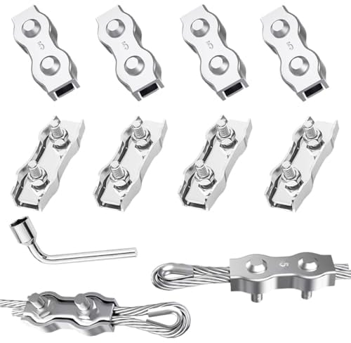 Serre Cable Acier Duplex Clips M5 8pcs Serre Cable Inox 5mm Pour Les Chantiers de Construction et Les Navires corde à linge (M5)