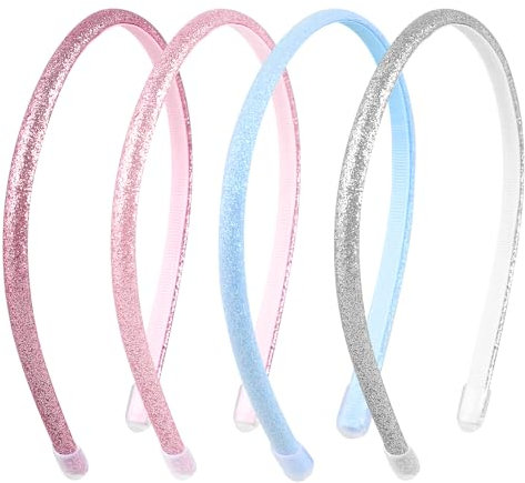 YUXIANLB Thin Glitter Headbands for Girls, 4 Pack Non Slip Head band Sparkle Headbands with Teeth, Toddler Headbands Colorful Hair Bands for Little Girls Hair Accessories