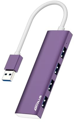 ANYPLUS Hub 4 Puertos Multicargador 3.0 Adaptador, Ultrafino Aluminio Extensor USB para PC, PS5, MacBook, iMac, Surface Pro, Mac Pro, Memoria Flash, XPS (Purpur)