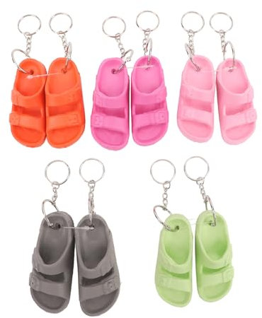 Qcwwy Mini-Schuh-Schlüsselanhänger, 5 Paar Mini-Hausschuhe-Schlüsselanhänger, Silikon-Schuh-Schlüsselanhänger, Flip-Flop-Schlüsselanhänger, Sandalen-Schlüsselanhänger, Anhänger für