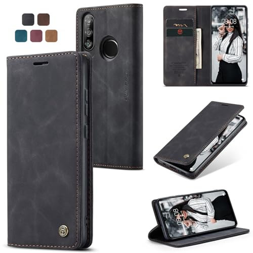 owlhold Coque Huawei P30 Lite/Nova 4e Housse Antichoc en Cuir PU Premium Fentes Cartes Etui Pochette de Portefeuille avec Fonction Support Case à Rabat pour Huawei P30 Lite/Nova 4e - Noir