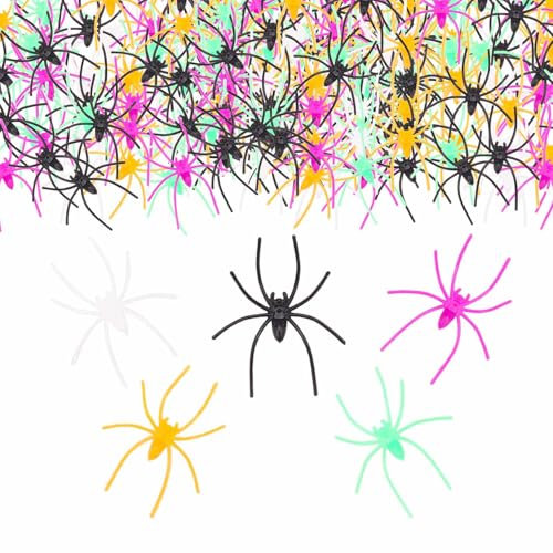 ParPix 100 Stück Halloween Spinne Konfetti, Farbe Spinnen Helloween Deko, Schwarze Spinnen Halloween Streudeko, Realistische Gruselige Spinne Tischdeko, Gruselig Halloween Dekoration Prank Confetti