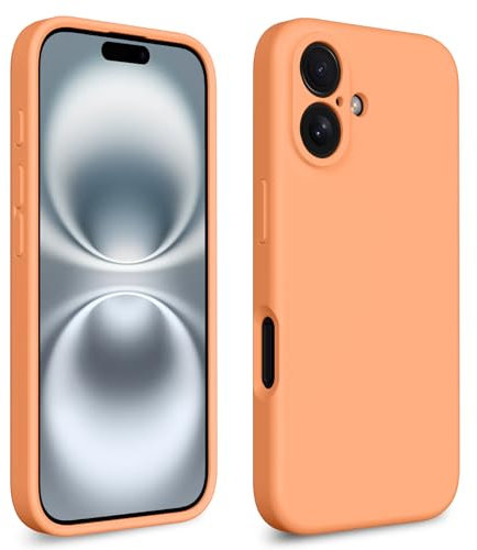 CALOOP Slim-Fit for iPhone 16 Case,Skin Soft Liquid Silicone,Sturdy Hard Frame Shockproof Cover with Anti-Scratch Microfiber Lining,Full Protection for Screen and Lens,6.1 inch,Orange