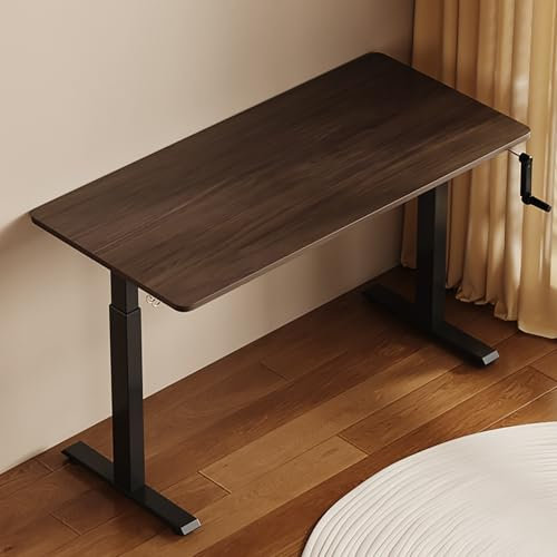 Bureau debout réglable en hauteur avec tiroir de rangement, bureau assis-debout manuel pour bureau à domicile, finition noyer