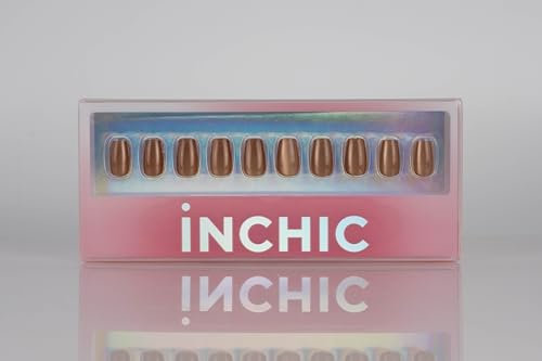 INCHIC Champagne Night, Short Squoval, Warm Golden Cat Eye, 30 Pcs Press on Nail