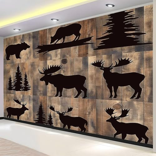 Vlies Fototapete Vintage-Holzbretter Rustikal 3D Effekt 400x280 Hirschbärenwald Foto Tapete Schlafzimmer Wohnzimmer Moderne XXL Wandtapete Groß Vliestapete Fototapeten Poster Wand a.2198