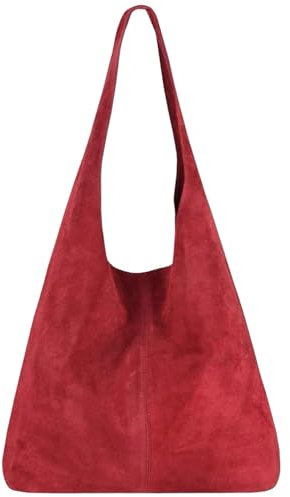 Modarno Umhängetasche Damen Wildleder Clutch Umhängetasche Shopper Damen Echt Leder, Dunkelrot