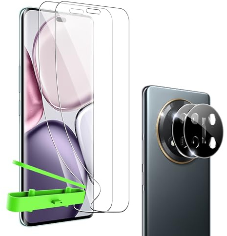 Heioloo 4 Pack Protector de Pantalla para Honor Magic 7 Lite 5G, Contiene [2 Pack] Protector de Pantalla y [2 Pack] Protector de Lente para cámara, [Sin Burbujas] [Película Flexible]