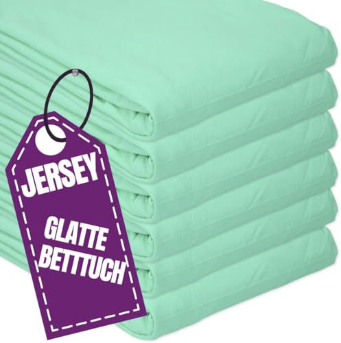 Jersey Glatte Bettlaken 140 x 200 cm ohne Gummizug Türkis - Elastische, einfarbige Baumwolle Haustuch - Klassische Hotel Bettücher ohne Spanngummi Laken