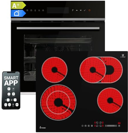 Estufa de la cocina: 60cm Horno empotrado EB8319PHC + 59cm Encimera de cerámica CH5901RL | Pirólisis | Función de pizza | Parrilla | Aire circulante | Aire caliente | Temporizador automático |
