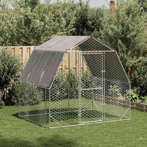 vidaXL Hühnerstall mit Dach 2,5x2x2,25 m Verzinkter Stahl, Freilaufgehege, Tierlaufstall, Hühnerhaus, Freigehege, Kleintierstall, Geflügelstall