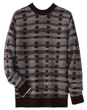 OWEIEYEU Mens 100% Lana Girocollo Maglione A Righe Pullover Maglione Colore Corrispondenza Knit Bottoming Top, Fucsia, XXL