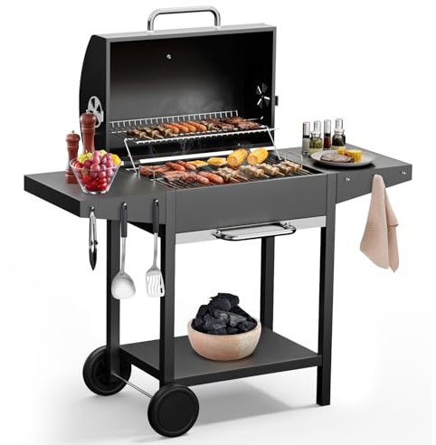 DKIEI Charcoal BBQ Grill, Charcoal BBQ Grill with XL Cooking Area, Portable Barbecue Grill Includes Warming Rack, Temperature Gauge,Outdoor Barbeque Grill Smoker for Garden Camping Cooking