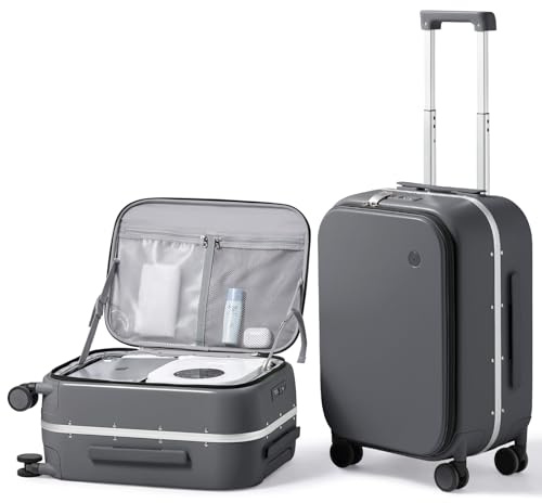 mixi Gepäckkoffer aus Polycarbonat, Hartschalenkoffer, Öffnung oben, Aluminiumrahmen, Reisekoffer mit Rollen, Felsengrau, 20-inch, Modisch und elegant