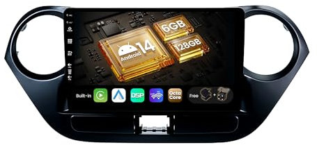 SXAUTO Android 14-6G+128G - Autoradio für Hyundai i-10 (2013-2016) - Wireless CarPlay Android Auto - LED Kamera + MIC - DAB Lenkradsteuerung Dual-Band WiFi Fast-Boot 360-Cam DSP - 2 Din IPS 9 Zoll
