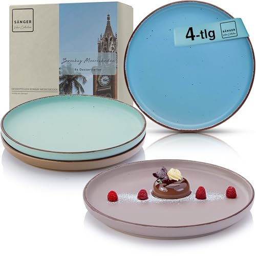 Sänger Bombay Meeresboden | Dessertteller 4 teilig, Steingut Frühstücksteller 4 Personen, Kuchenteller kleine Teller spülmaschinenfest mikrowellenfest, Steingut Geschirr bunt | VALUE COLLECTON