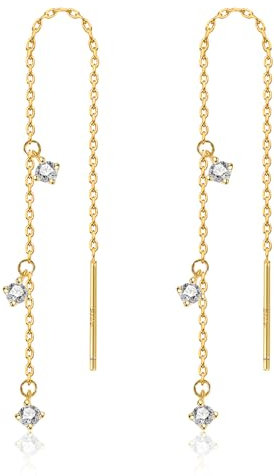 ALEXCRAFT Gold Long Dangle Earrings for Women, Hypoallergenic 14K Goldplated Sterling Silver Long Tassel Chain Dangle Drop Earrings with Zirconia Ball Stone Shiny Bling Gold Long Piercing Earring