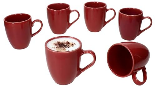 MÄSER Lot de 6 tasses à café, naturelles, 270 ml, en faïence, rouge foncé, avec anse pour 6 personnes, pour boissons chaudes comme le thé, le cacao, etc
