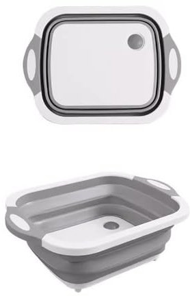 Jackanna Foldable Chopping Board Sink, Portable Foldable Chopping Board for Washing Fruit and Vegetable Basin, Multifunctional Kitchen Fruit and Vegetable Washing Basket (Grey, Small)