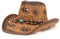 Felcia Men's Women's Straw Cowboy Hat Woven Sunscreen Cap Western Cowboy Hat Two Decorative Bands (A-Dark Coffee, ONE Size)
