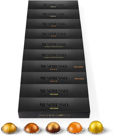 Nespresso Vertuo - Bundle 100 Capsules de Café - Torréfaction Légère, Intensité faible - 20x Voltesso - 20x Orafio - 20x Dolce - 20x Solelio - 20x Inizio