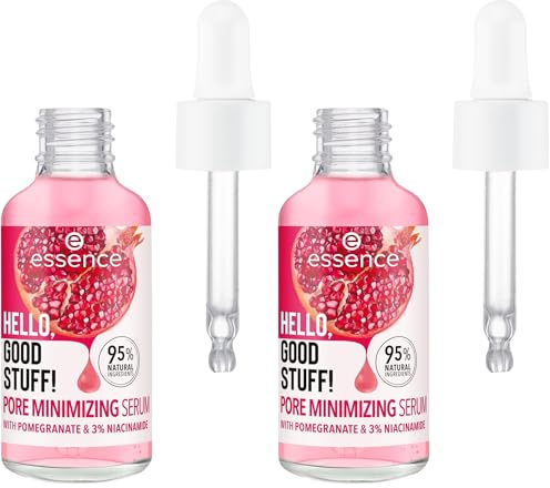 essence HELLO, GOOD STUFF! PORE MINIMIZING Serum, Gesichtsserum, Pink, feuchtigkeitsspendend, glättend, vegan, ohne Parabene, ohne Mikroplastikpartikel, Nanopartikel frei, 2er Pack (30ml)