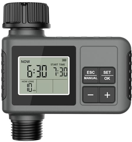 Haozee Programmateur d'arrosage avec retard de pluie/mode automatique et manuel, système d'irrigation avec grand écran LCD pour cour de jardin