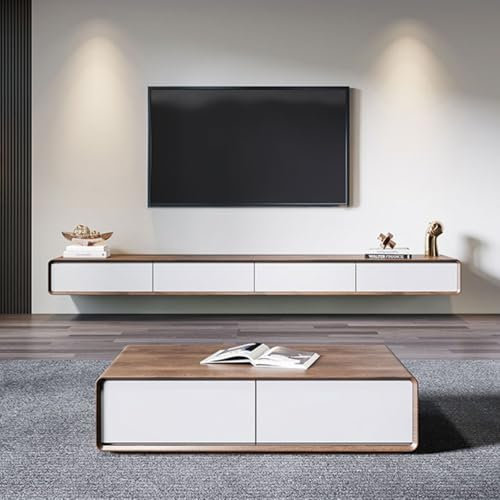 LIUJHGH Floating TV Stand Wall Mounted Wooden Entertainment Console, Modern TV Cabinet Shelf for Living Room & Bedroom(Walnut+White,200cm/79cm)