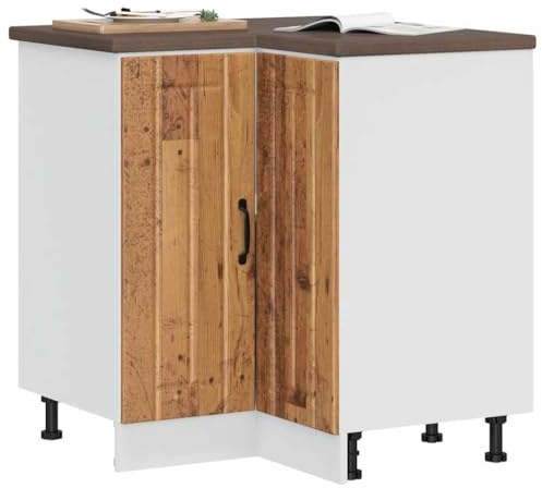 Homvdxl Eckunterschrank Küche mit 2 Türen und verstellbaren Füßen, unterer Eckschrank für Küche, Wohnzimmer, Esszimmer, Flur, alter Stil