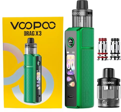 VOOPOO Drag X3 Kit [Moss Green]- Available in 7 colours - 2A Fast Charging, Button Activated, Requires 18650/21700 Battery (Sold Separately), Compatible with PnP X Pod & PnP X Coils - Nicotine Free