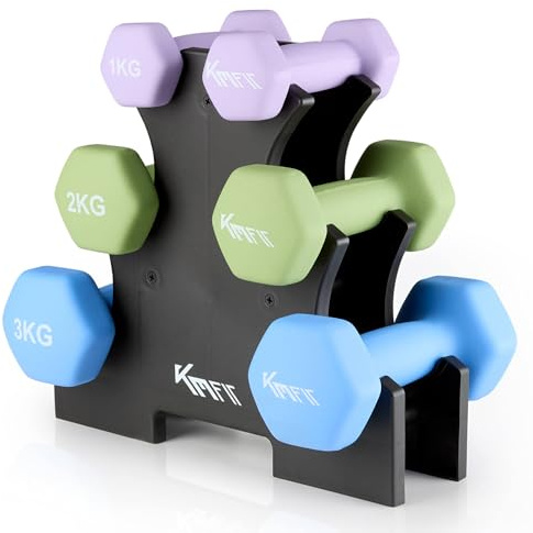 KM-Fit Hantelset 12 kg mit Ständer | Neopren Kurzhanteln 1–3 kg | Gusseisen, ergonomischer Griff, rollsicher | Fitness & Krafttraining für Home Gym