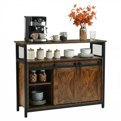 FURNITABLE Sideboard, Küchenschrank, Aufbewahrungsschrank, 100 x 33 x 80 cm, mit 2 Schiebetüren, verstellbare Ablagen, Landhausstil, für Wohnzimmer, Esszimmer und Küche, vintagebraun-schwarz