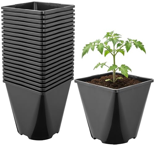 Garronda Pflanztopf Kunststoff 14 x 14 x 14 cm (2L) 20er Set eckig abgerundet mit Drainagelöchern Blumentopf robust für Garten Gewächshaus Balkon Innen Außenbereich Schwarz GD-0200