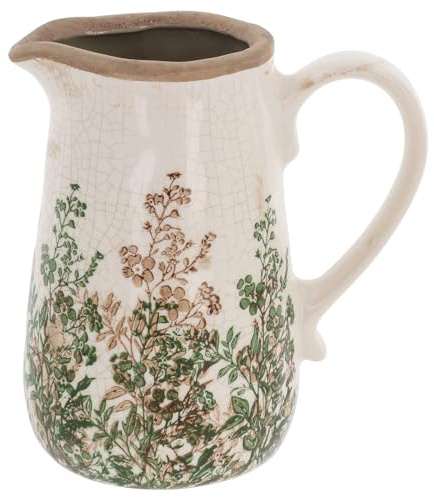 Shudehill Giftware Natural Garden Floral Ceramic Jug Vase with Crackle Glaze Finish