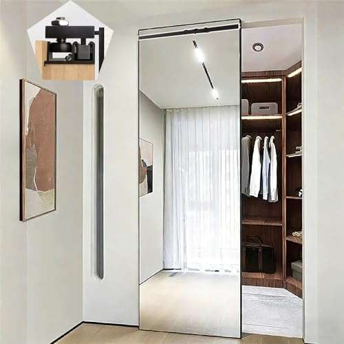 Miroir de porte coulissante avec roulettes lisses, matériel dissimulé pour armoire