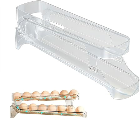 Rokahebi 1 Stück Eierhalter für den Kühlschrank, Eieraufbewahrungs-Organizer mit automatischem Roll-Design, Eierkorb-Behälter, Eieraufbewahrung für die Küche, FIFO Eierspender, hält jeweils 12 Eier